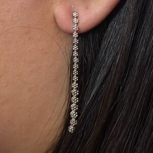 10K White Gold Long Dangle Drop Earrings Diamond Cut Floral Chain 3g Solid Gold